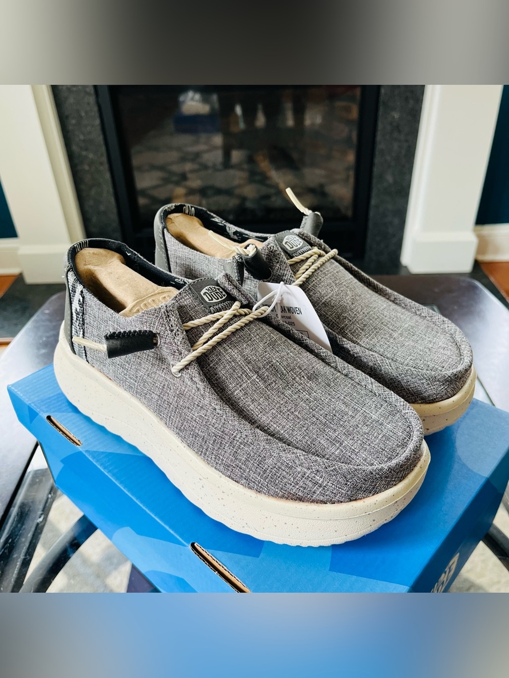 Sz 6 HEY DUDE Women's Wendy Peak Woven Platform Sneakers Charcoal BRAND NEW
